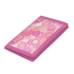 Fractal swirl pattern, shades of pink and coral tri-fold wallet