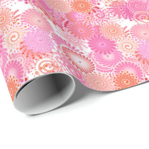 Fractal swirl pattern, shades of pink and coral wrapping paper