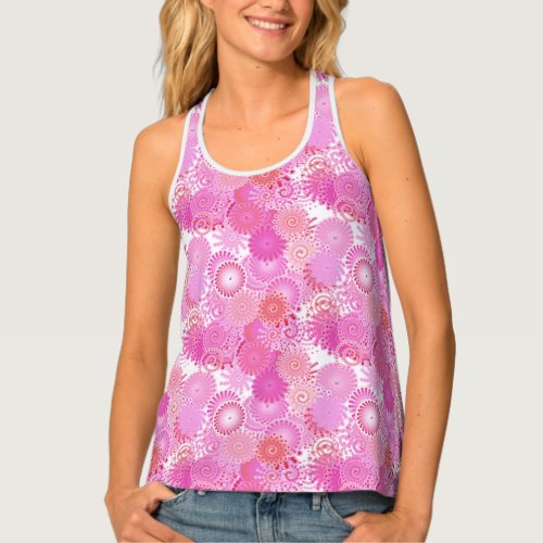 Fractal swirl pattern shades of pink tank top