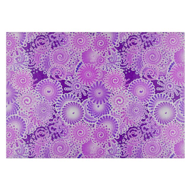 Fractal swirl pattern, shades of purple cutting board (Front)