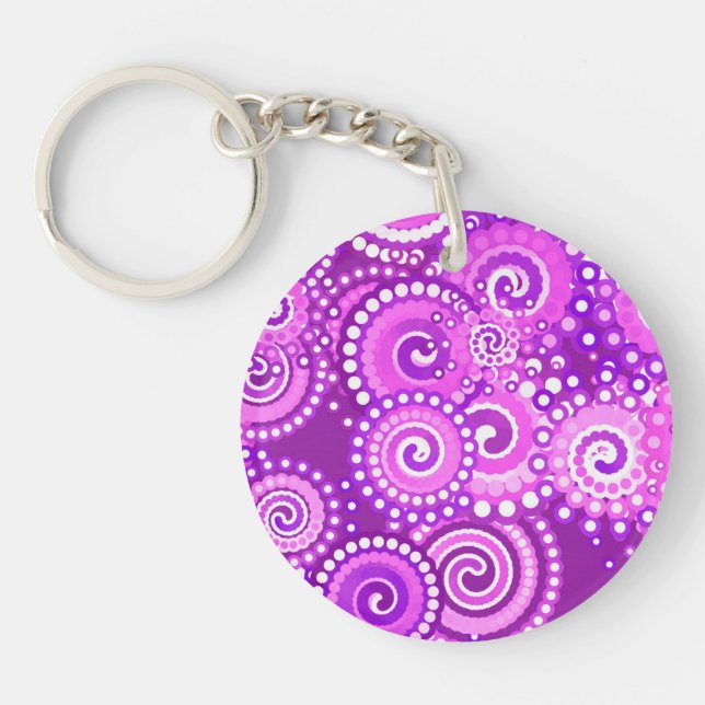 Fractal swirl pattern, shades of purple keychain (Front)
