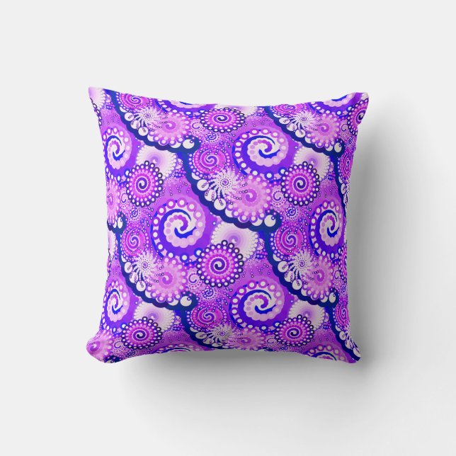 Fractal swirl pattern, shades of purple throw pillow (Front)