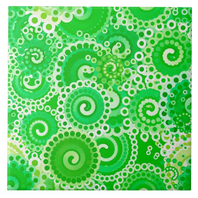 Fractal swirl pattern, shades of spring green tile (Front)