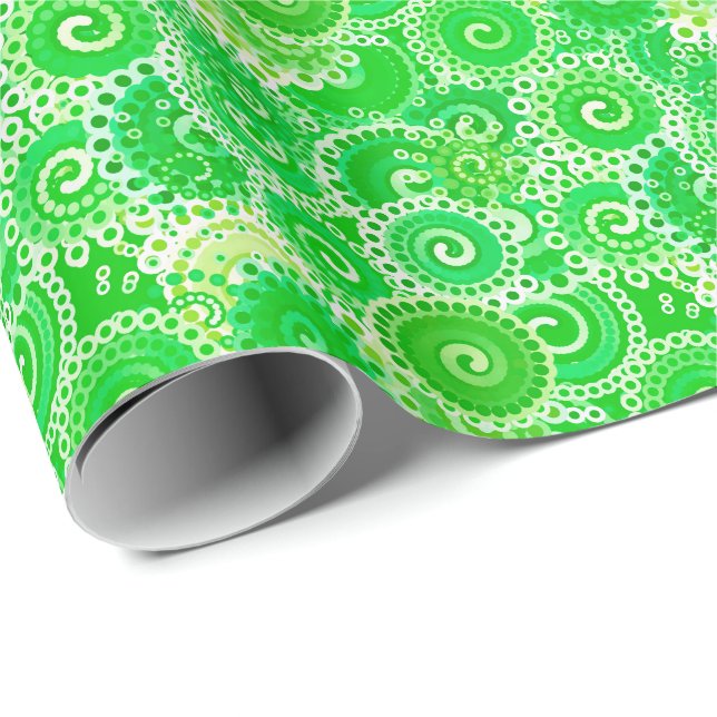 Fractal swirl pattern, shades of spring green wrapping paper (Roll Corner)