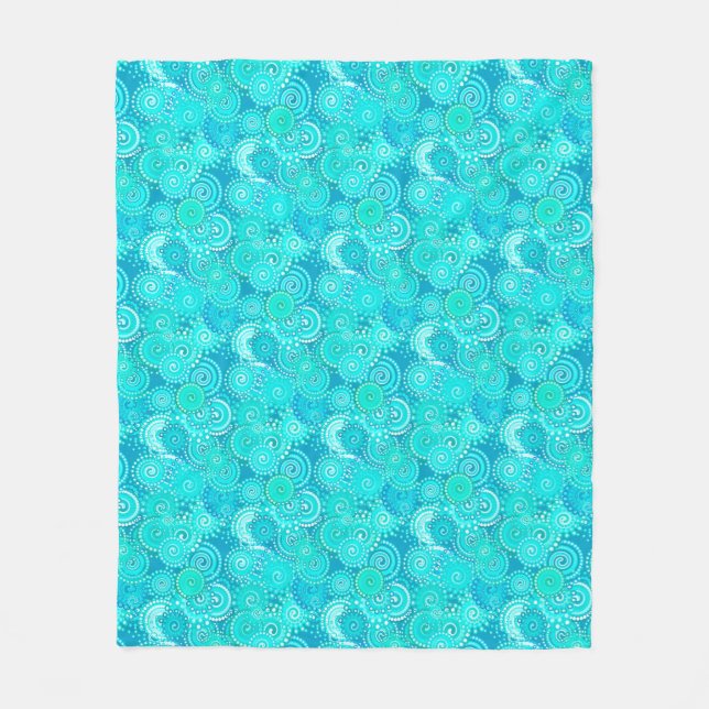 Fractal swirl pattern, shades of turquoise fleece blanket (Front)
