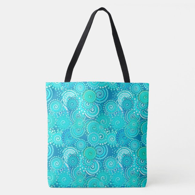 Fractal swirl pattern, shades of turquoise tote bag (Front)