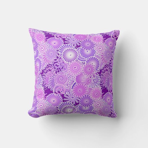 Fractal swirl pattern shades of violet throw pillow