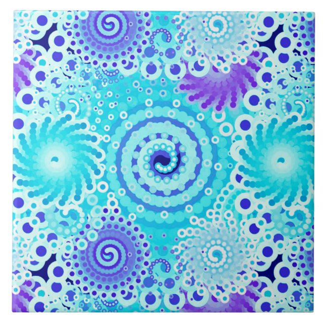 Fractal swirl pattern, turquoise, aqua, blue tile (Front)