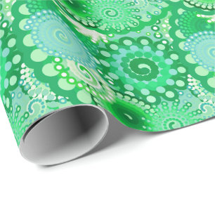 Fractal swirl pattern, turquoise, aqua, jade wrapping paper