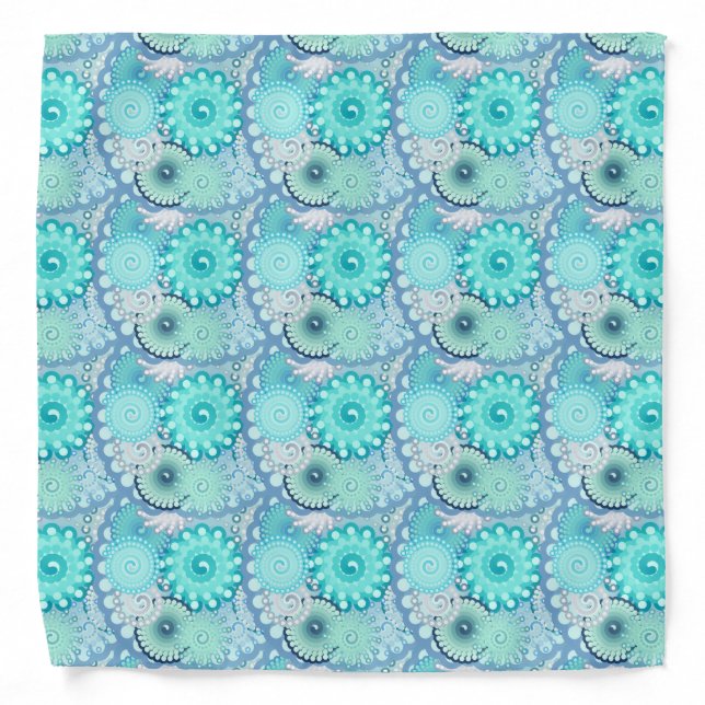 Fractal swirl pattern, turquoise, green, blue bandana (Front)
