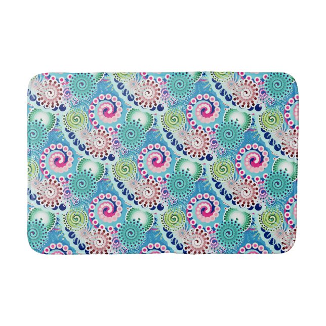 Fractal swirl pattern, turquoise, pink, multi bath mat (Front)