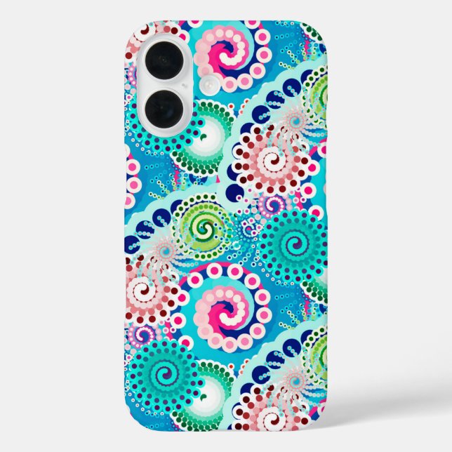 Fractal swirl pattern, turquoise, pink, multi Case-Mate iPhone case (Back)
