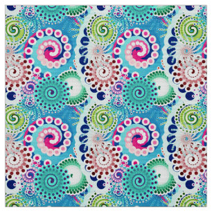 Fractal swirl pattern, turquoise, pink, multi fabric
