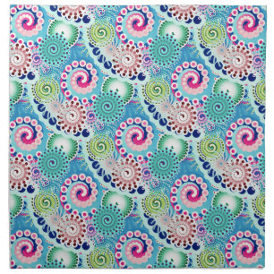 Fractal swirl pattern, turquoise, pink, multi napkin