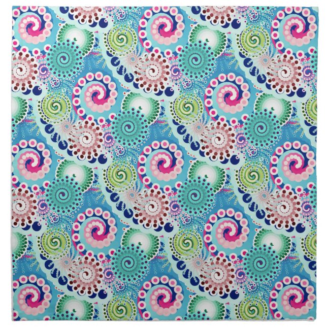 Fractal swirl pattern, turquoise, pink, multi napkin (Front)