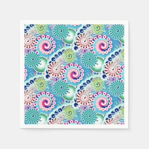 Fractal swirl pattern, turquoise, pink, multi napkins