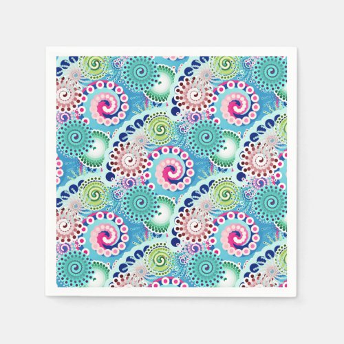 Fractal swirl pattern turquoise pink multi  napkins