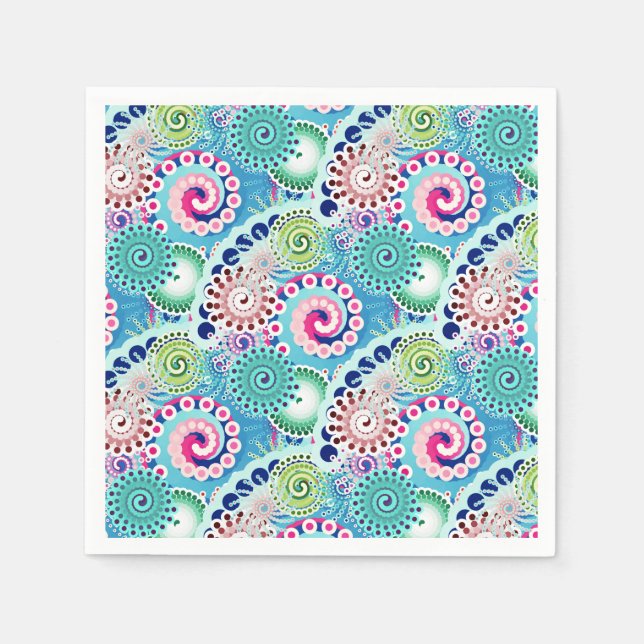 Fractal swirl pattern, turquoise, pink, multi  napkins (Front)