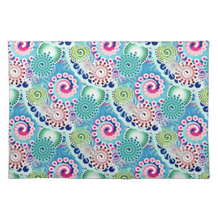 Fractal swirl pattern, turquoise, pink, multi placemat