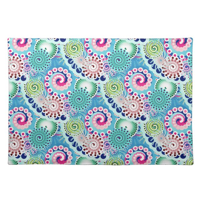 Fractal swirl pattern, turquoise, pink, multi placemat (Front)