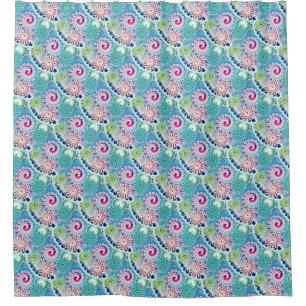 Fractal swirl pattern, turquoise, pink, multi shower curtain