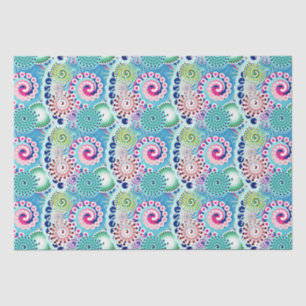 Fractal swirl pattern, turquoise, pink, multi tissue paper