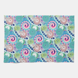 Fractal swirl pattern, turquoise, pink, multi towel