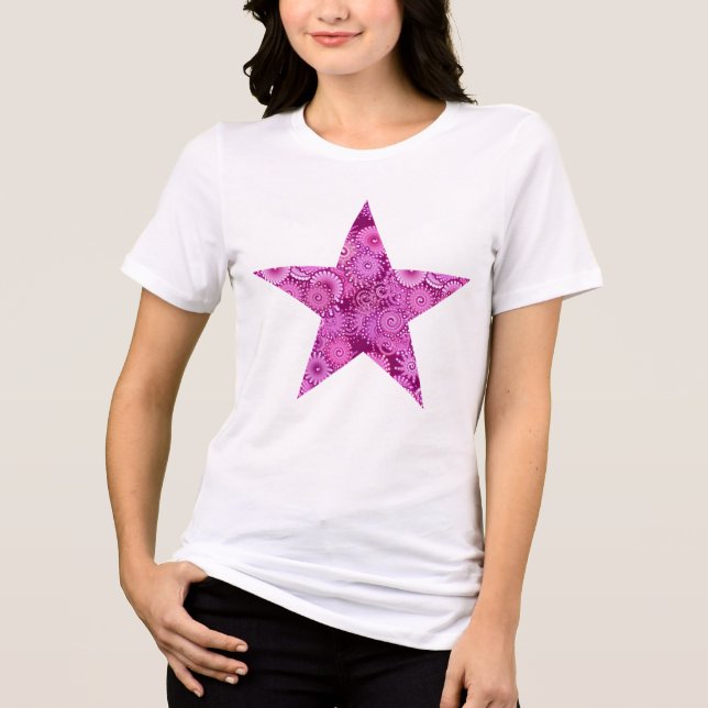 Fractal swirl star, purple, pink, plum, lilac Tri-Blend shirt (Front)