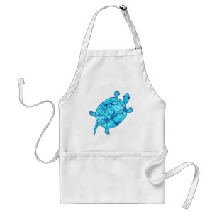 Fractal swirl turtle - cobalt and turquoise blue adult apron