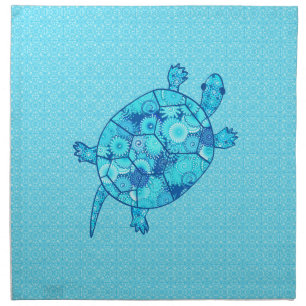 Fractal swirl turtle - cobalt and turquoise blue cloth napkin