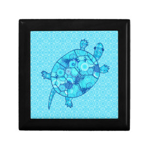 Fractal swirl turtle - cobalt and turquoise blue jewelry box