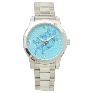 Fractal swirl turtle - cobalt and turquoise blue watch