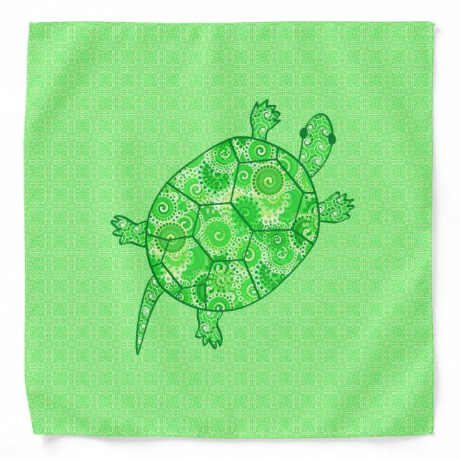 Fractal swirl turtle - lime and emerald green bandana (Front)