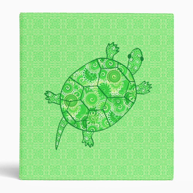 Fractal swirl turtle - lime and emerald green binder (Front)