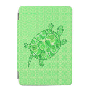 Fractal swirl turtle - lime and emerald green iPad mini cover