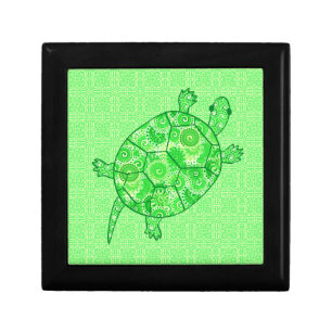 Fractal swirl turtle - lime and emerald green keepsake box