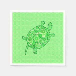 Fractal swirl turtle - lime and emerald green napkins