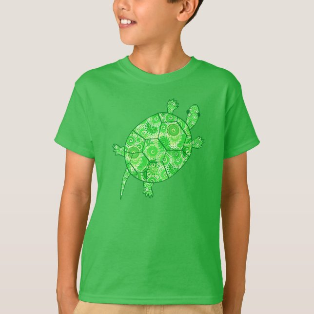 Fractal swirl turtle - lime and emerald green T-Shirt (Front)