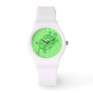 Fractal swirl turtle - lime and emerald green watch