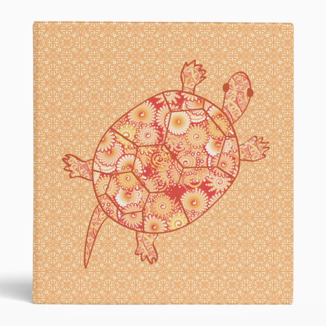Fractal swirl turtle - shades of mandarin orange 3 ring binder (Front)