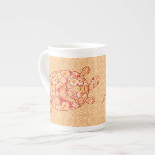 Fractal swirl turtle _ shades of mandarin orange bone china mug