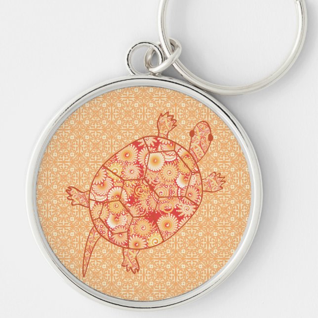 Fractal swirl turtle - shades of mandarin orange keychain (Front)