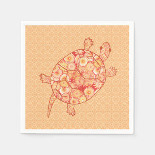 Fractal swirl turtle - shades of mandarin orange paper napkins