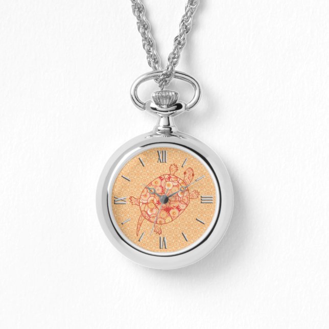 Fractal swirl turtle - shades of mandarin orange watch (Front)