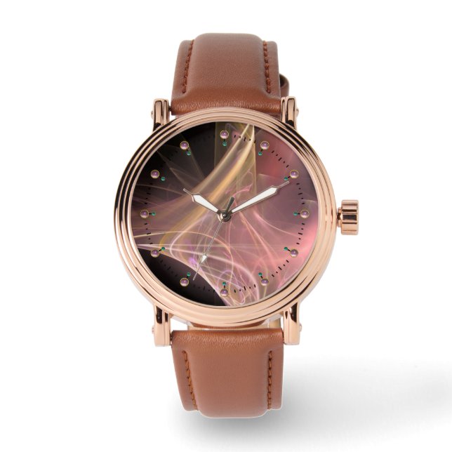 FRACTAL SWIRLS IN PINK WHITE Abstract Watch (Front)