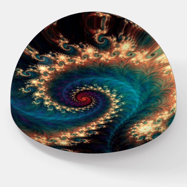 Fractal Teal Fantasy Spiral Abstract Paperweight (Angled)