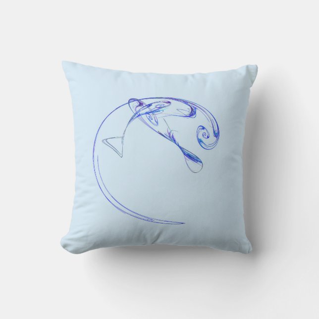 Fractal - Three Blue Fish Throw Pillow (Front)