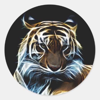 Fractal Tiger Classic Round Sticker by deemac1 at Zazzle
