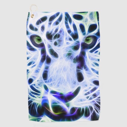 Fractal Tiger Closeup _ Blue Golf Towel