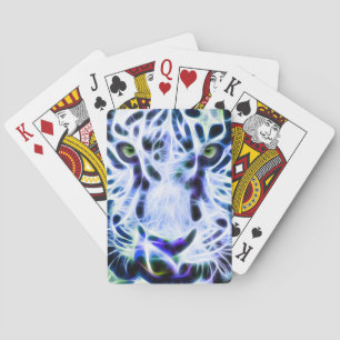 Fractal Tiger Closeup - Blue Poker Cards